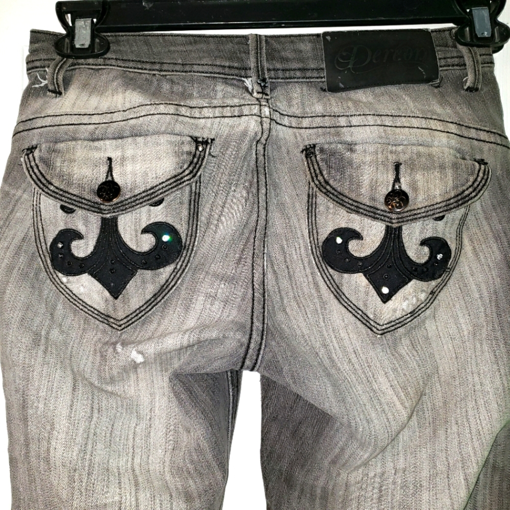House of Deréon Gray Embroidered Jeans 1/2